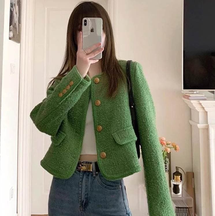 ジャケット レディース ノーカラージャケット ツイードジャケケット 長袖 Uネック ラウンドネック フォーマル 前開き コンサバ ボタン かわいい 大人可愛い きれいめ シンプル 上品 おしゃれ レト