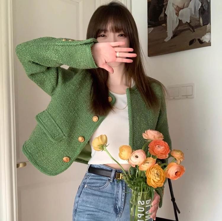 ジャケット レディース ノーカラージャケット ツイードジャケケット 長袖 Uネック ラウンドネック フォーマル 前開き コンサバ ボタン かわいい 大人可愛い きれいめ シンプル 上品 おしゃれ レト