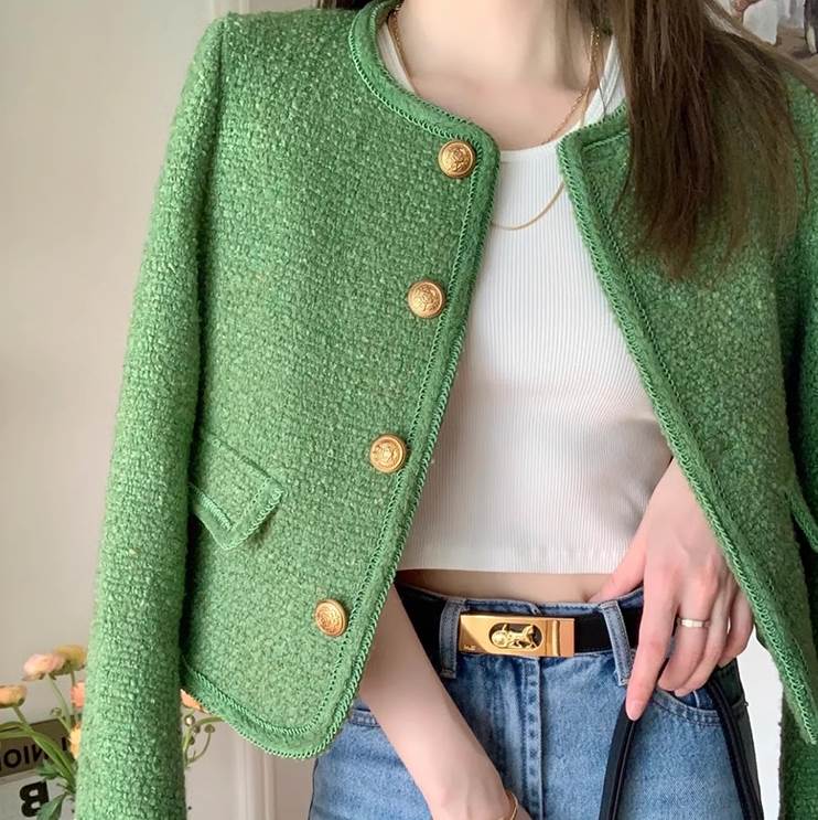 ジャケット レディース ノーカラージャケット ツイードジャケケット 長袖 Uネック ラウンドネック フォーマル 前開き コンサバ ボタン かわいい 大人可愛い きれいめ シンプル 上品 おしゃれ レト