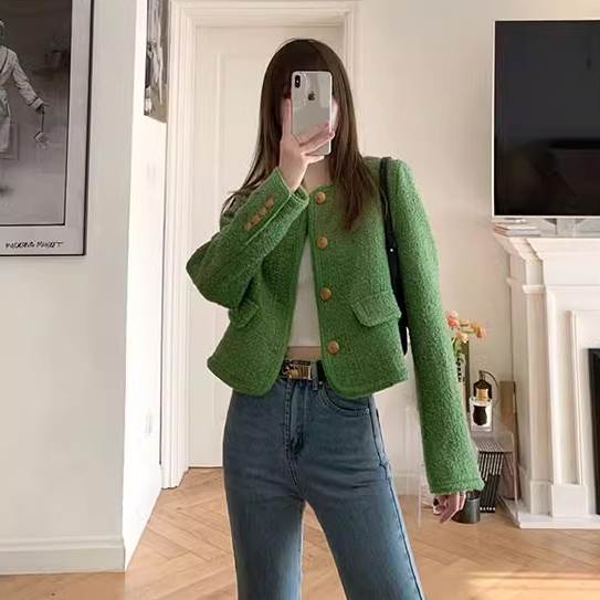 ジャケット レディース ノーカラージャケット ツイードジャケケット 長袖 Uネック ラウンドネック フォーマル 前開き コンサバ ボタン かわいい 大人可愛い きれいめ シンプル 上品 おしゃれ レト