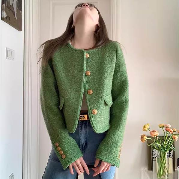 ジャケット レディース ノーカラージャケット ツイードジャケケット 長袖 Uネック ラウンドネック フォーマル 前開き コンサバ ボタン かわいい 大人可愛い きれいめ シンプル 上品 おしゃれ レト