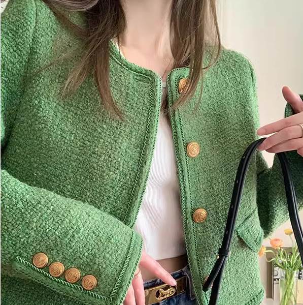 ジャケット レディース ノーカラージャケット ツイードジャケケット 長袖 Uネック ラウンドネック フォーマル 前開き コンサバ ボタン かわいい 大人可愛い きれいめ シンプル 上品 おしゃれ レト