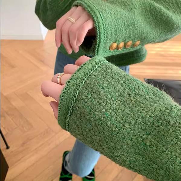 ジャケット レディース ノーカラージャケット ツイードジャケケット 長袖 Uネック ラウンドネック フォーマル 前開き コンサバ ボタン かわいい 大人可愛い きれいめ シンプル 上品 おしゃれ レト