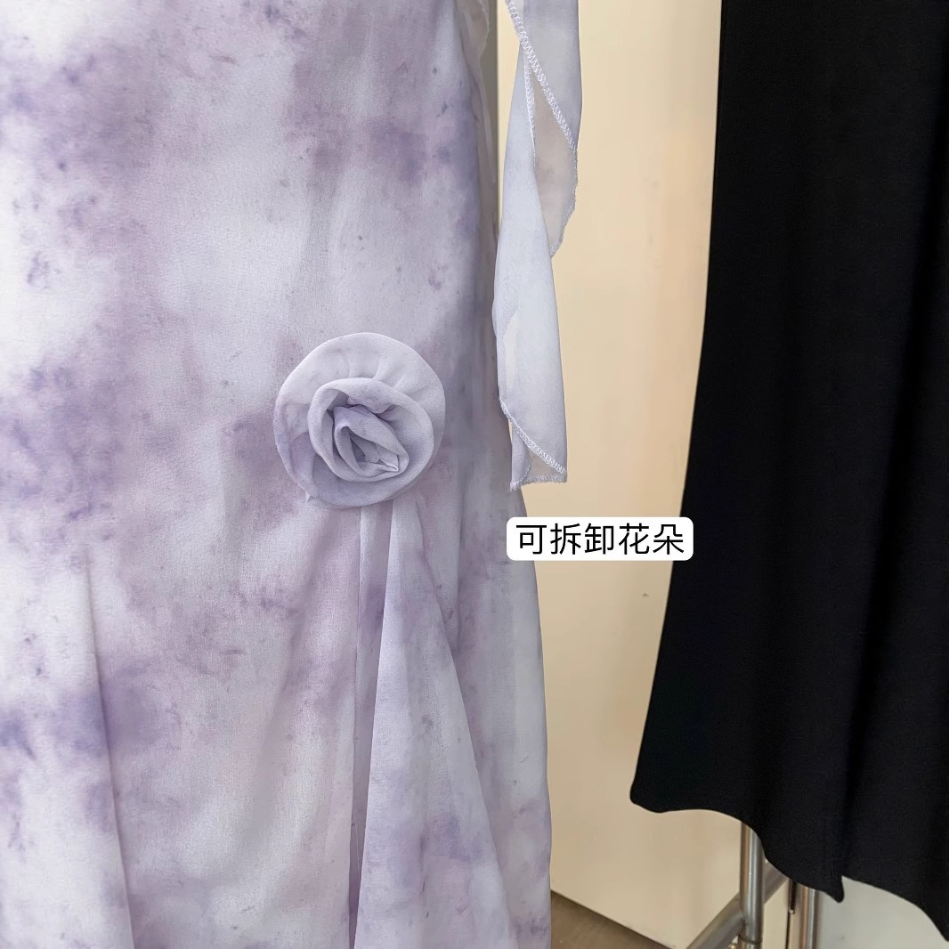 【急速出荷】紫のぼかし花柄シフォンキャミソールワンピースミディアムウエストノースリーブタンクトップスカート 【急速出荷】紫のぼかし花柄シフォンキャミソールワンピースミディアムウエストノースリーブタンクトップスカート