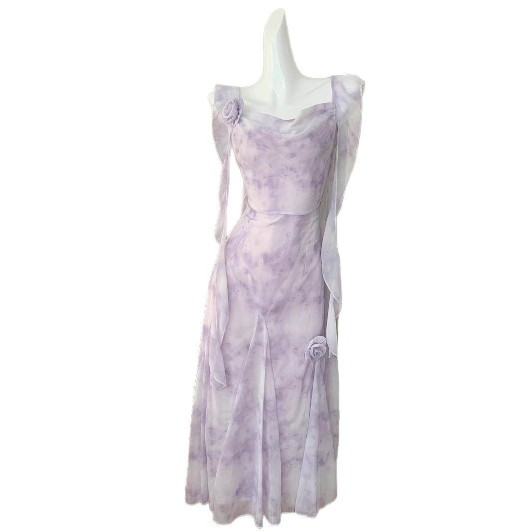 【急速出荷】紫のぼかし花柄シフォンキャミソールワンピースミディアムウエストノースリーブタンクトップスカート 【急速出荷】紫のぼかし花柄シフォンキャミソールワンピースミディアムウエストノースリーブタンクトップスカート