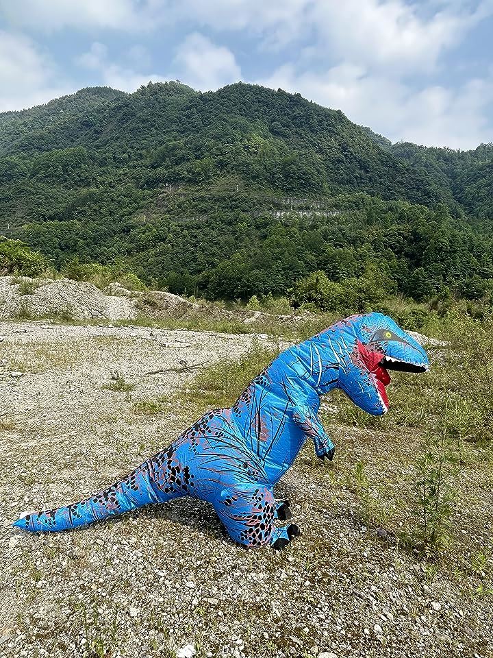 恐竜 きぐるみ ティラノサウルス インフレータブルコスプレ用着ぐるみ 4点セット 男女兼用 大人用( ブルー)