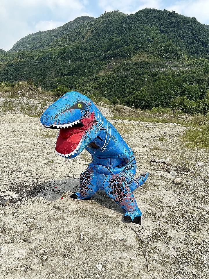 恐竜 きぐるみ ティラノサウルス インフレータブルコスプレ用着ぐるみ 4点セット 男女兼用 大人用( ブルー)