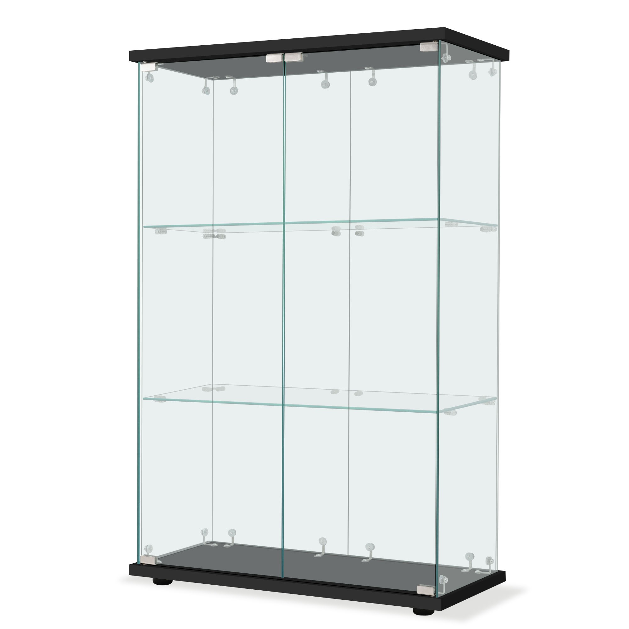 574コレクションケース 両扉タイプ 大型 ワイドタイプ ガラスディスプレイキャビネット フィギュアケース 3段 強化ガラス 全面ガラス サイズ:幅80.5×奥行36.5×高さ125.5cm ブラック