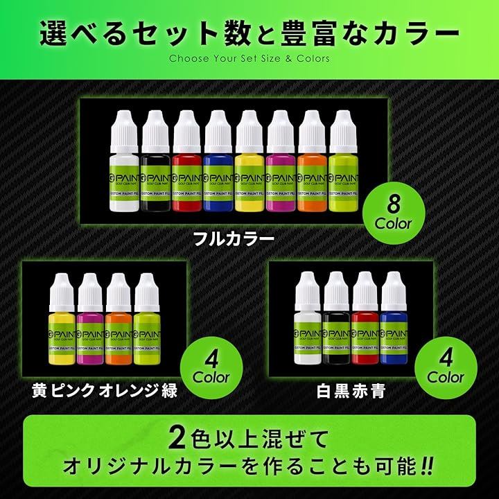 ゴルフクラブ用ペイント 8本セット 黒 白 赤 青 黄 ピンク オレンジ 緑簡単タッチアップ＆カスタマイズ 塗装 修理 クラブが復活 長持ち ギフト(8色, 10ml)