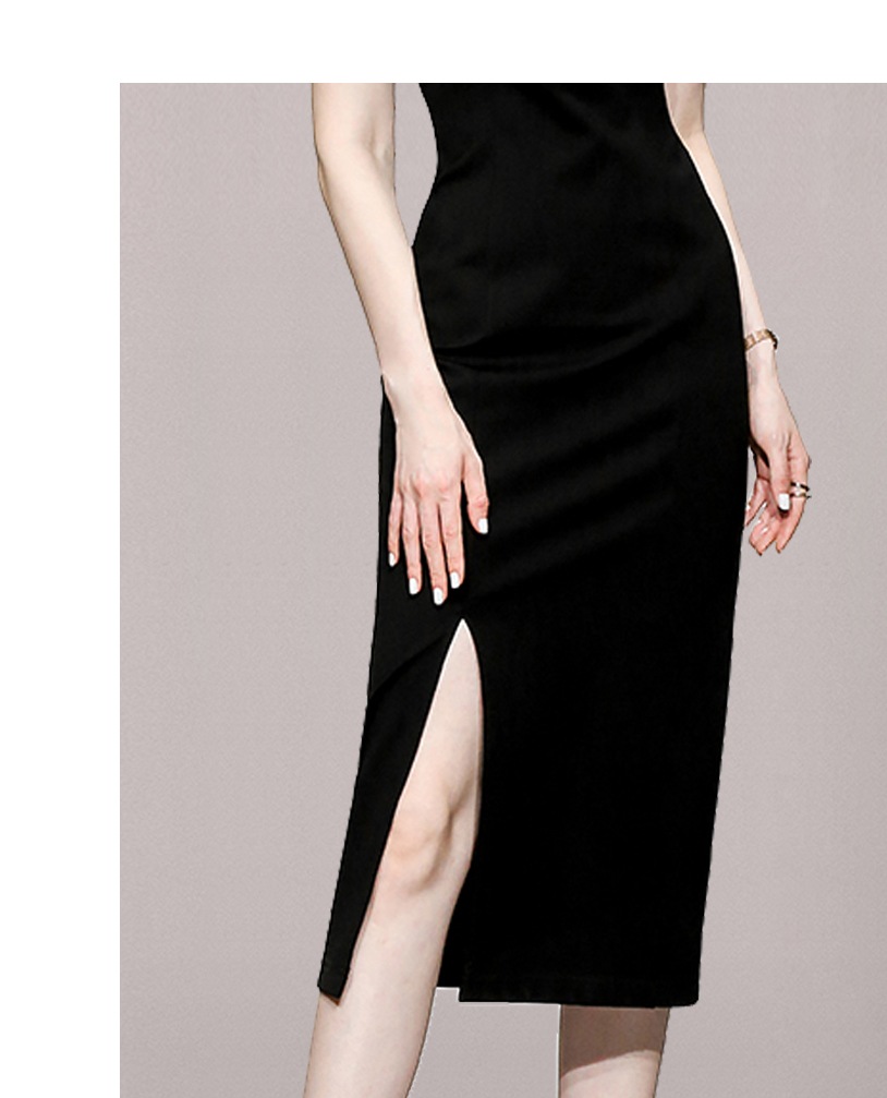 レース襟ワンピース ワンピース ワンピドレス 膝丈 ひざ丈 袖なし ノースリーブ ラウンドネック 襟付き スリム タイト 細身 Iライン レース スリット かわいい 大人可愛い きれいめ シンプル