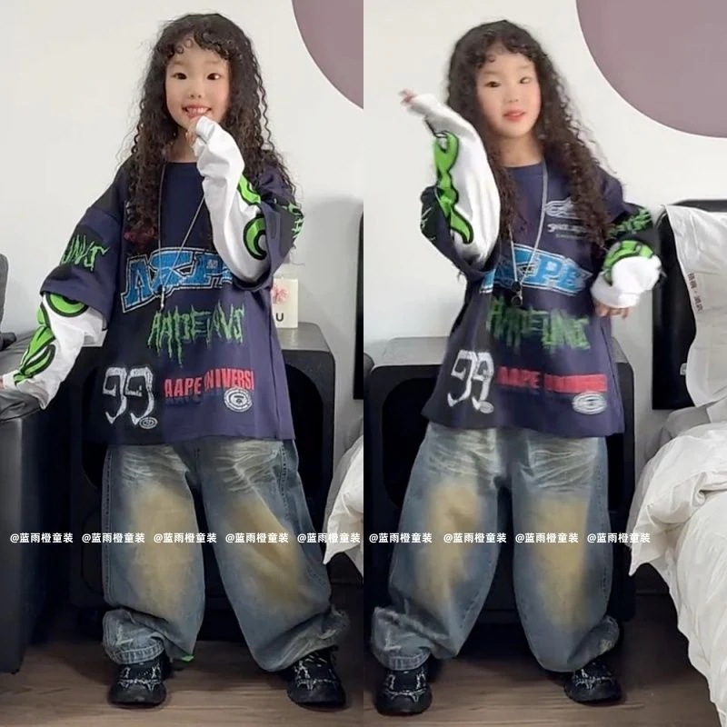 子供の街のダンスのファッション服のヒップホップの男の子の穴のジーパンのhiphopのスーツの出演服の女の子のジャズのダンスの服装 子供の街のダンスのファッション服のヒップホップの男の子の穴のジーパンのhiphopのスーツの出演服の女の子のジャズのダンスの服装