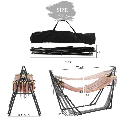 ハンモック 自立式 ポータブルハンモック 専用ケース付き チェアー 室内 折りたたみ おしゃれ デザイン アウトドア 屋外 キャンプ ハンモックチェア スタンド