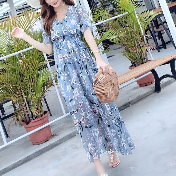 花柄ドレス レディース ワンピース ドレス フレア フレアスカート ロングスカート 膝下 ロング 半袖 Vネック ノーカラー フレア スリム Aライン フォーマル フェミニン ウエストマーク 花柄ドレス レディース ワンピース ドレス フレア フレアスカート ロングスカート 膝下 ロング 半袖 Vネック ノーカラー フレア スリム Aライン フォーマル フェミニン ウエストマーク