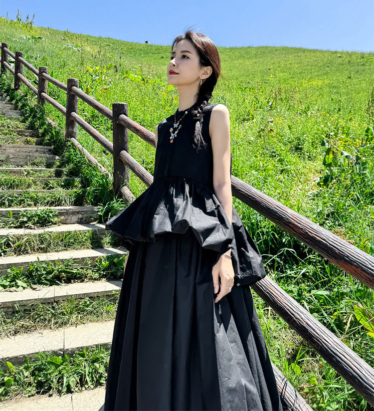 シャツワンピース ロング ワンピース ノースリーブ 春 夏 レディース ロングワンピース フレア フリル マキシワンピース レイヤード風 ワンピ シャツワンピ ロング丈 マキシ丈 黒 ブラック ホ シャツワンピース ロング ワンピース ノースリーブ 春 夏 レディース ロングワンピース フレア フリル マキシワンピース レイヤード風 ワンピ シャツワンピ ロング丈 マキシ丈 黒 ブラック ホ