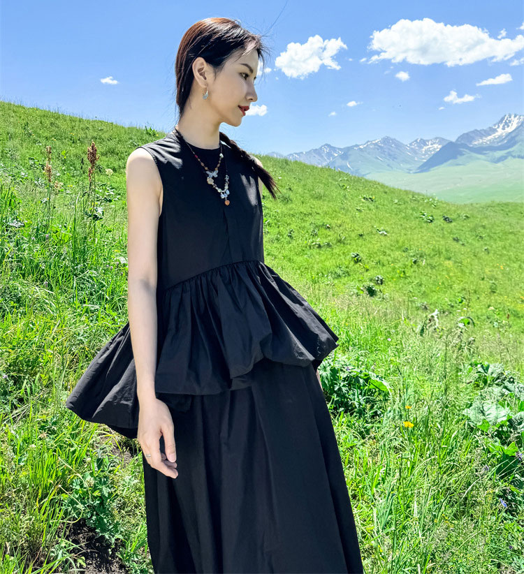 シャツワンピース ロング ワンピース ノースリーブ 春 夏 レディース ロングワンピース フレア フリル マキシワンピース レイヤード風 ワンピ シャツワンピ ロング丈 マキシ丈 黒 ブラック ホ シャツワンピース ロング ワンピース ノースリーブ 春 夏 レディース ロングワンピース フレア フリル マキシワンピース レイヤード風 ワンピ シャツワンピ ロング丈 マキシ丈 黒 ブラック ホ