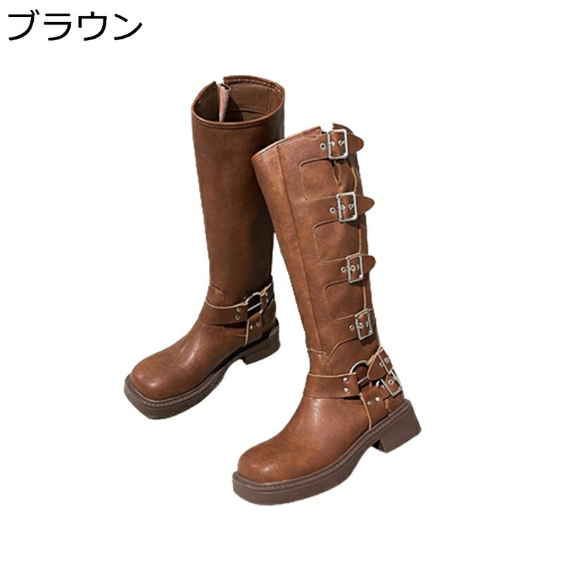レディース 本革 レザー ジョッキーブーツ ウェスタンブーツ ベルト モンクストラップ 金属 メタリック ロング丈 ミドルヒール スクエアトゥ スクエアヒール レトロ 秋冬 日常 会社 レディース 本革 レザー ジョッキーブーツ ウェスタンブーツ ベルト モンクストラップ 金属 メタリック ロング丈 ミドルヒール スクエアトゥ スクエアヒール レトロ 秋冬 日常 会社