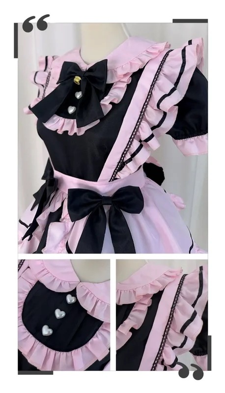 女性のためのゴシックキャラクタースタイルのドレス,半袖,フリル付き,ピンク,黒 女性のためのゴシックキャラクタースタイルのドレス,半袖,フリル付き,ピンク,黒