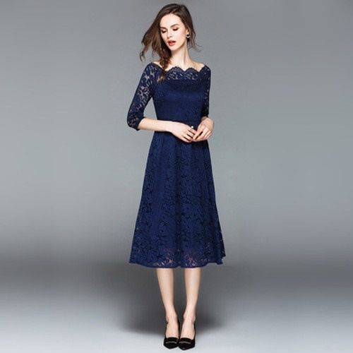 A1201 Aラインワンピース シースルー 七分袖 A1201 Aラインワンピース シースルー 七分袖