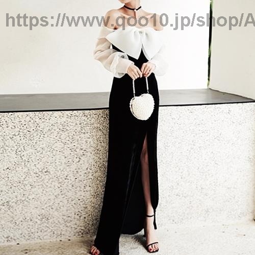 パーティードレス韓国イブニングドレスロングドレスドレスワンピースレディース大人ロング白黒長袖袖ありお呼ばれ着痩せ大きいサイズフォーマル結婚式二次会成人式パーティー可愛いオルチャン披露宴シースルーホワイ