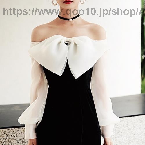 パーティードレス韓国イブニングドレスロングドレスドレスワンピースレディース大人ロング白黒長袖袖ありお呼ばれ着痩せ大きいサイズフォーマル結婚式二次会成人式パーティー可愛いオルチャン披露宴シースルーホワイ