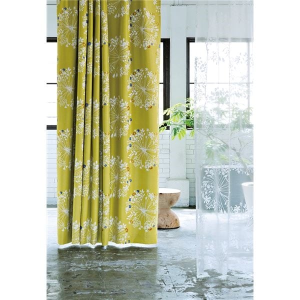 北欧風 遮光カーテン 幅100cm丈200cm イエロー 1枚入 遮光2級 タッセル付き 形状記憶加工 クッカ