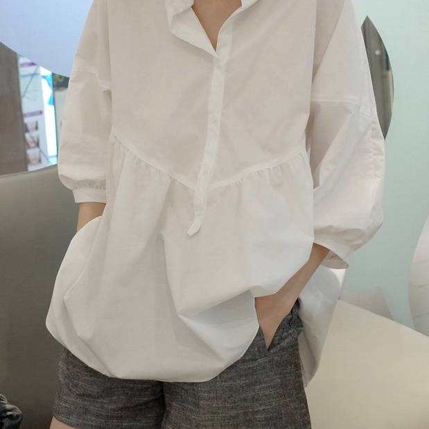 レディース トップス ブラウス シャツ ホワイトシャツ 7分丈 二の腕カバー ボリューム袖 パフスリ レディース トップス ブラウス シャツ ホワイトシャツ 7分丈 二の腕カバー ボリューム袖 パフスリ