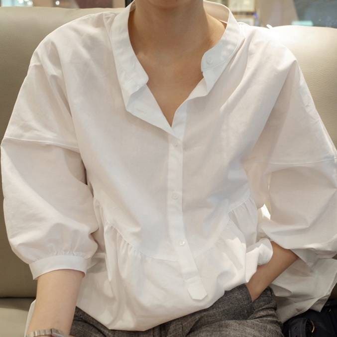 レディース トップス ブラウス シャツ ホワイトシャツ 7分丈 二の腕カバー ボリューム袖 パフスリ レディース トップス ブラウス シャツ ホワイトシャツ 7分丈 二の腕カバー ボリューム袖 パフスリ