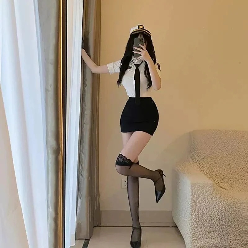 今年 短纳期 5点 セット クールビューティー な レディ コスチューム服 衣装 シャツ ミニスカート 手袋 ネクタイ 帽子 韓国っぽファッション系 レディースセクシー型ペンシルスカートセットアップ