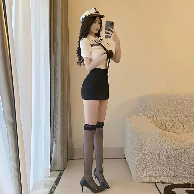 今年 短纳期 5点 セット クールビューティー な レディ コスチューム服 衣装 シャツ ミニスカート 手袋 ネクタイ 帽子 韓国っぽファッション系 レディースセクシー型ペンシルスカートセットアップ