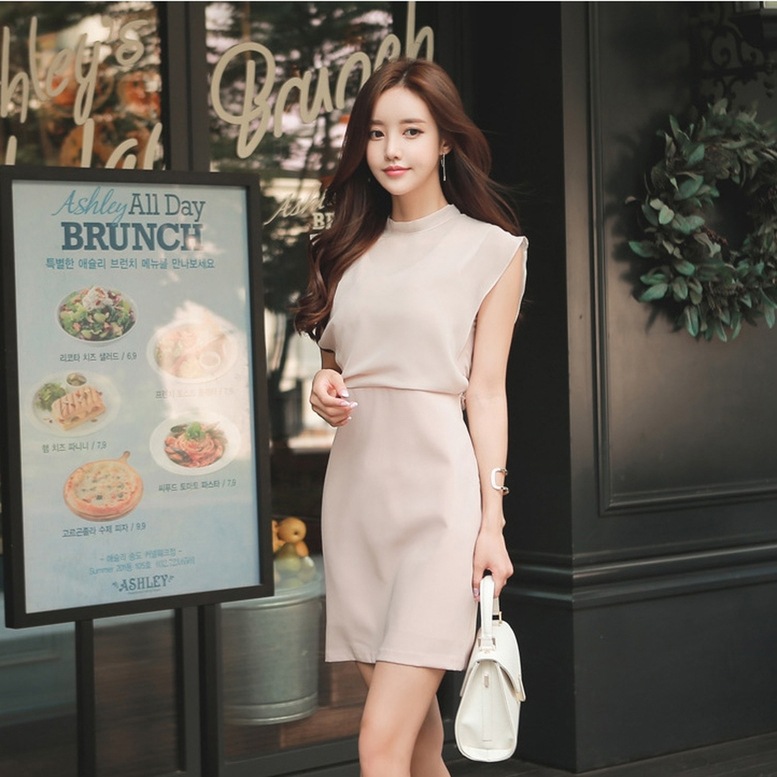 ワンピース レディース セットアップ風ワンピース フレンチスリーブ ショート丈 シフォン ドレス クルーネック 袖なし ひざ上丈 バックリボン ベージュ ワンピドレス 大人可愛い きれいめ 上品