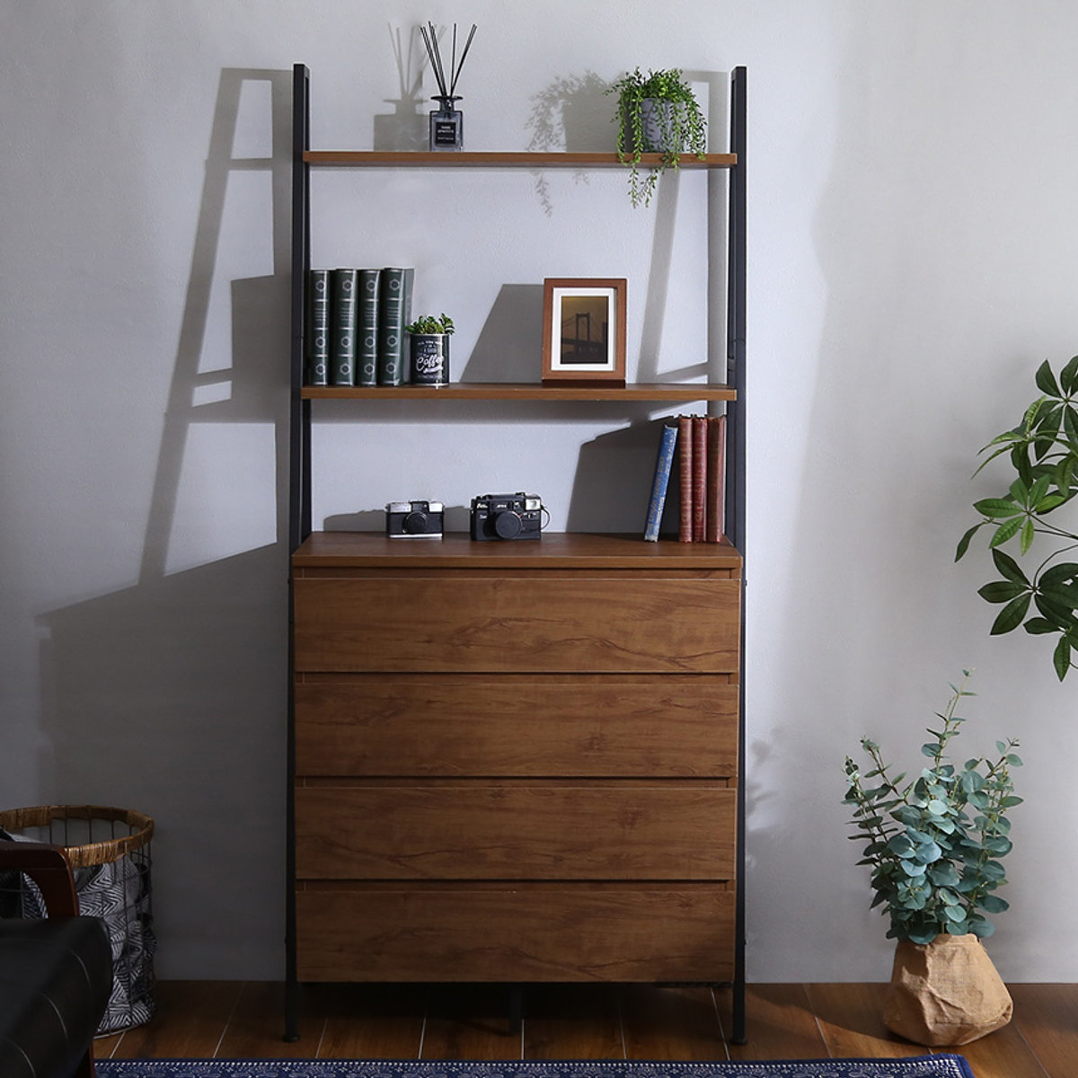 チェストラック 約幅82.5cm ヴィンテージ調 ワイドチェスト 4段 ラック 本棚 収納 家具 オープンラック リビング収納 リビング キャビネット ディスプレイラック 飾り棚 引き出し