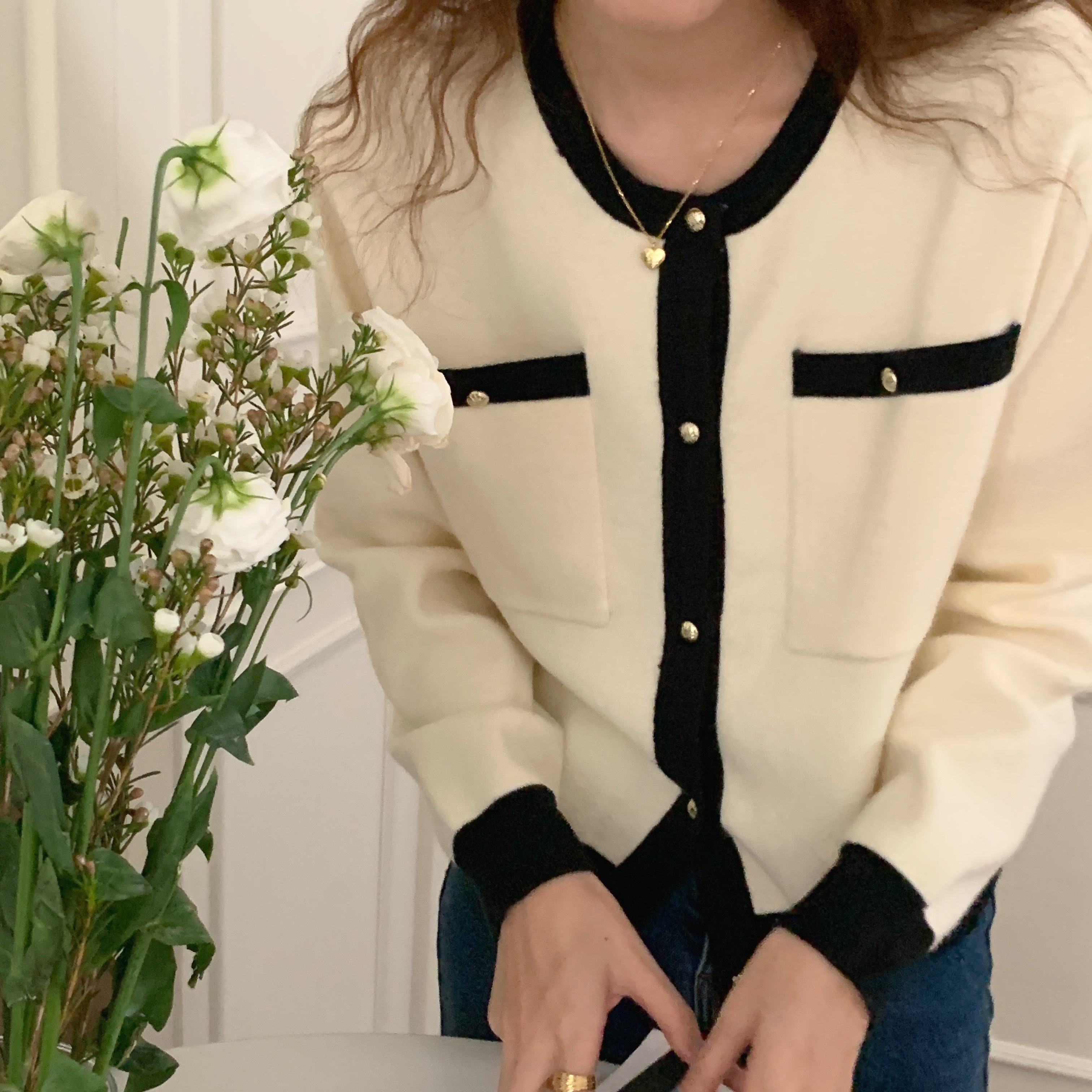 【送料無料】レディース 2カラー カーディガン ゴールドボタン バイカラー 長袖 大人可愛い