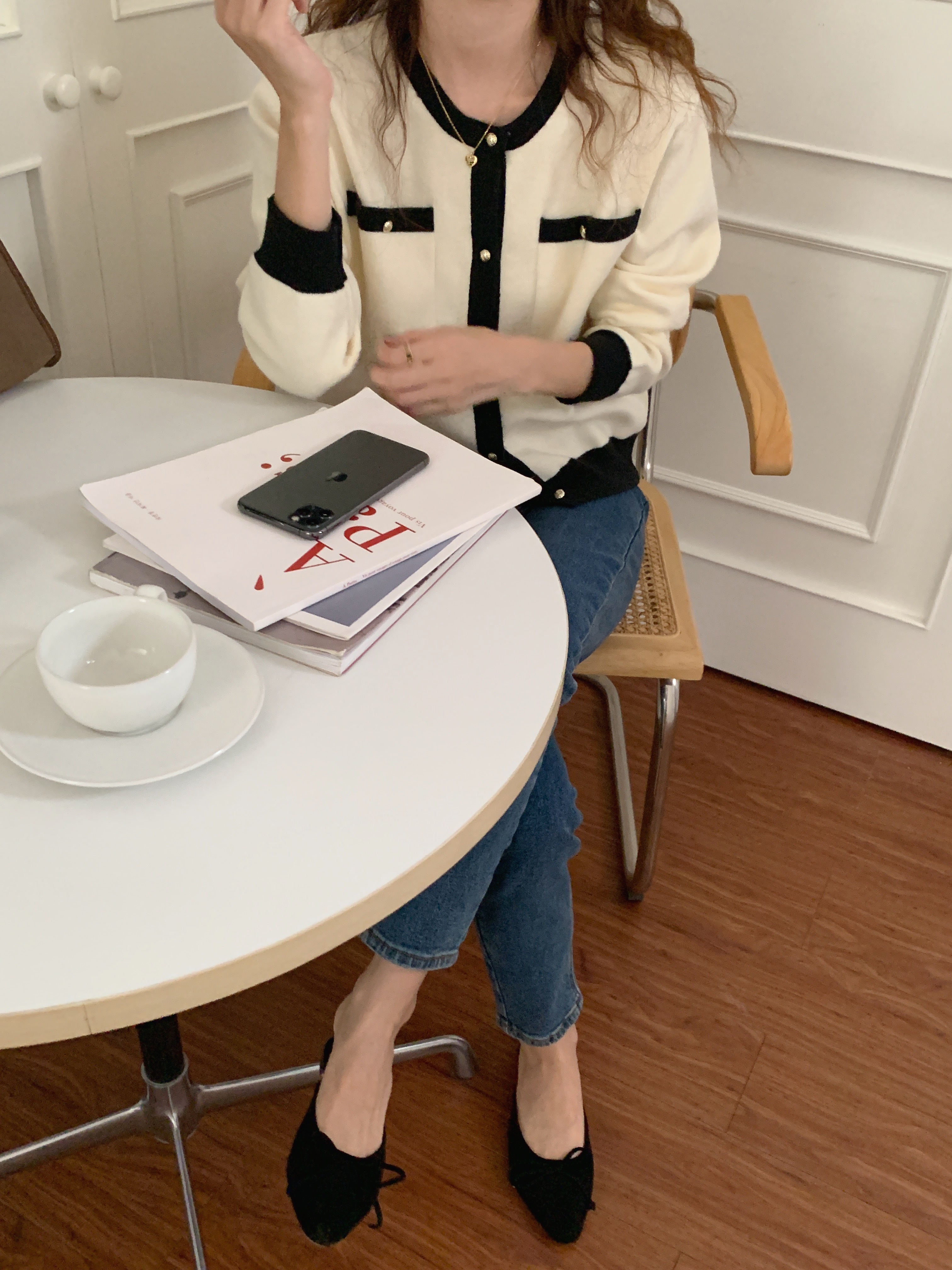 【送料無料】レディース 2カラー カーディガン ゴールドボタン バイカラー 長袖 大人可愛い