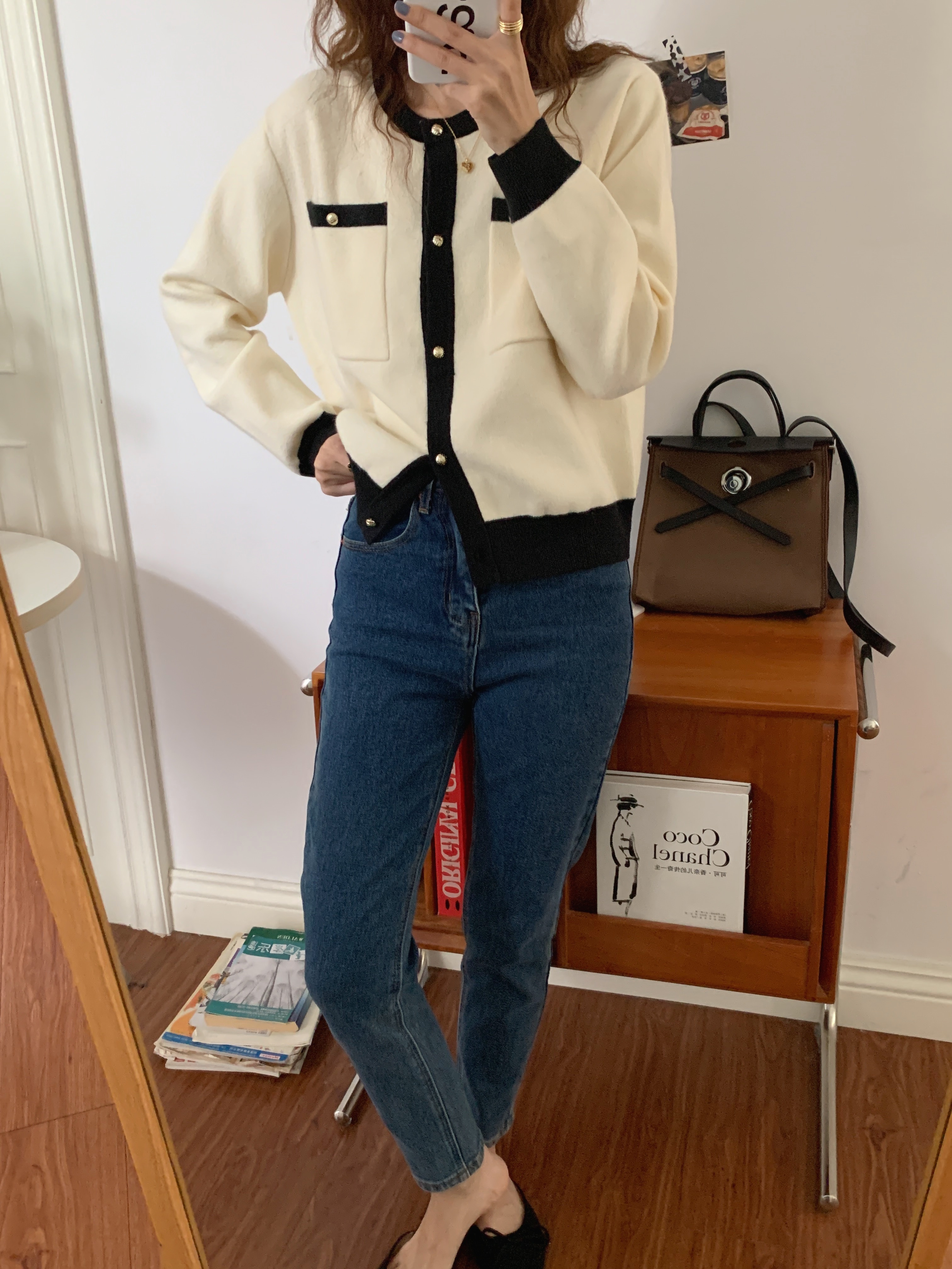 【送料無料】レディース 2カラー カーディガン ゴールドボタン バイカラー 長袖 大人可愛い