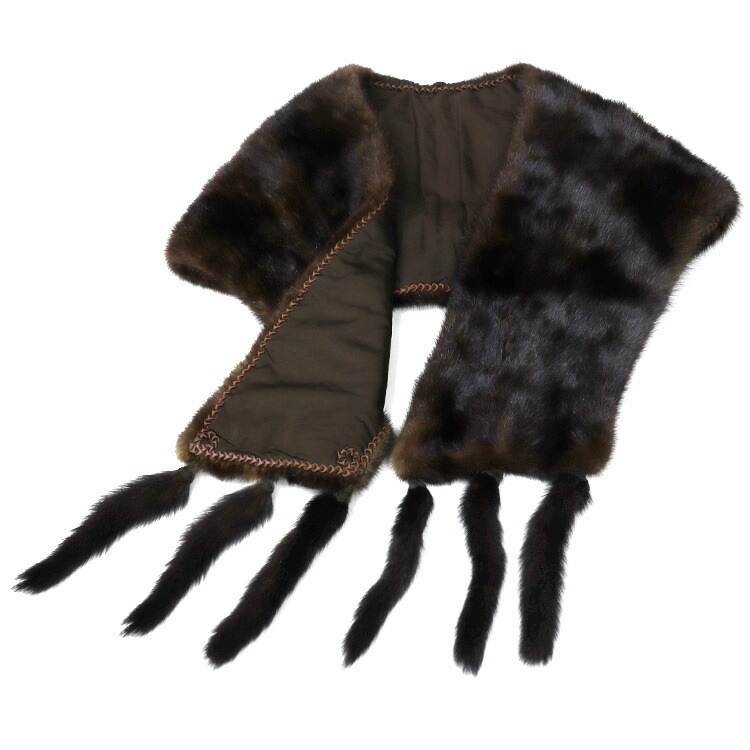 ミンク ファー ストール ダークブラウン エレガント 裏地付 美艶 毛皮 ショール 送料無料 レディース ギフト プレゼント