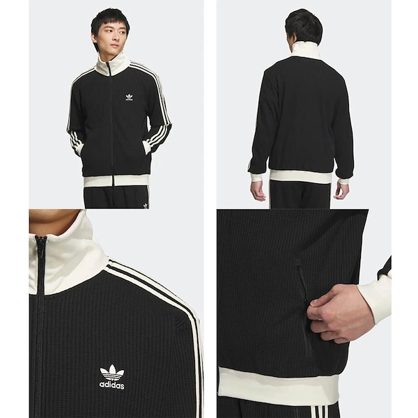 アディダス トラックジャケット 黒 アイボリー M ワッフル生地 風 韓国 Qoo10 adidas ワッフル トラック ジャケット ミドル