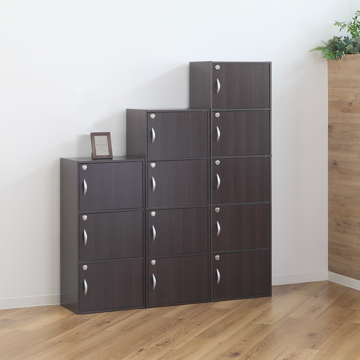 カラーボックス 5段 全段鍵付 幅42cm 収納 家具 鍵付き 棚 ロッカー BOX 本棚 扉付き 収納ボックス 収納棚 ホワイト ブラウン