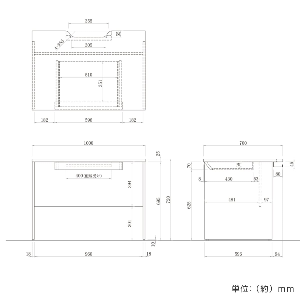 オフィスデスク 引出し付 幅100x奥行70cm 木製 プラン デスク 事務机 机 パソコンデスク オフィス収納 木目調 ナチュラル ウォールナット ホワイト 白 ブラック 黒 収納 法人限定