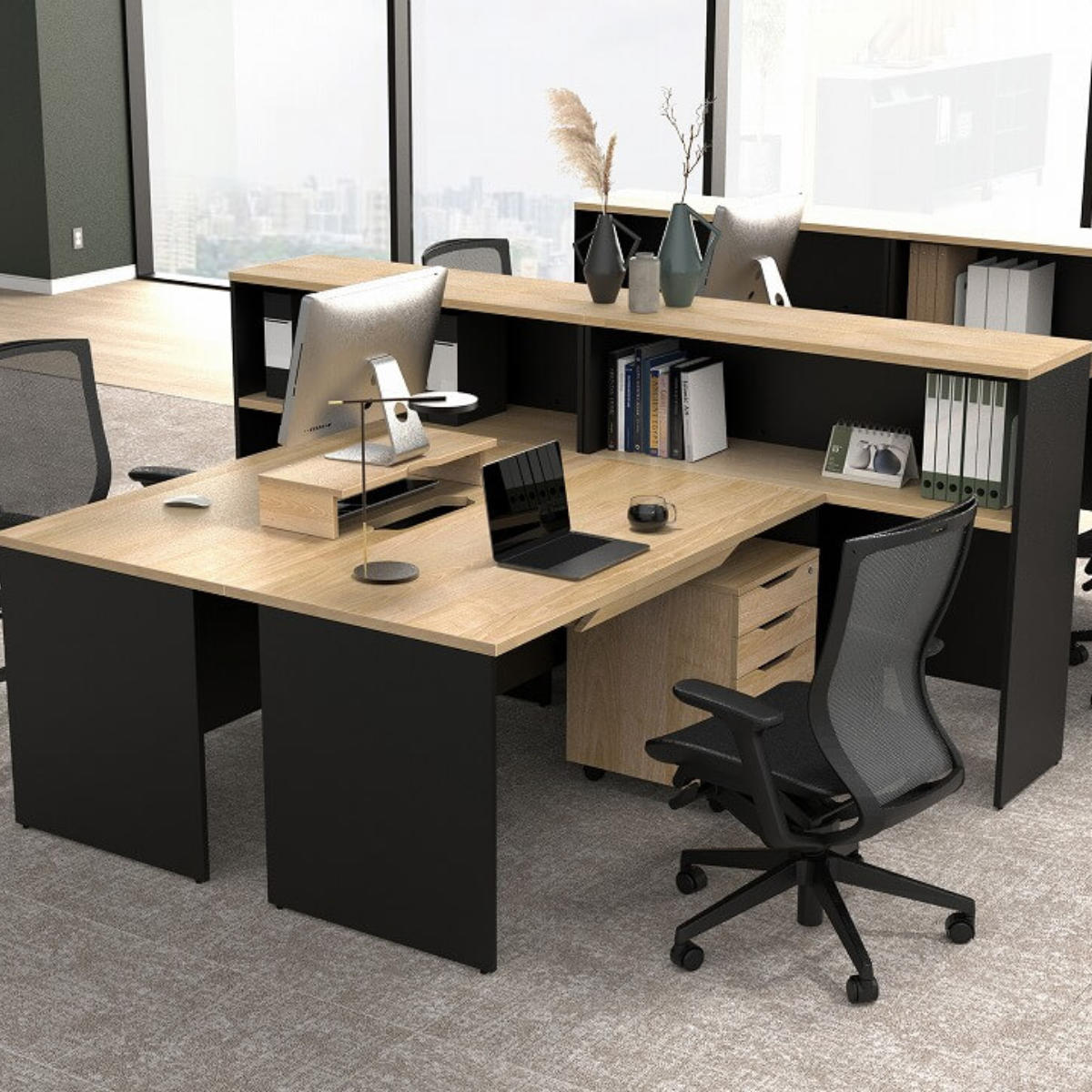 オフィスデスク 引出し付 幅100x奥行70cm 木製 プラン デスク 事務机 机 パソコンデスク オフィス収納 木目調 ナチュラル ウォールナット ホワイト 白 ブラック 黒 収納 法人限定