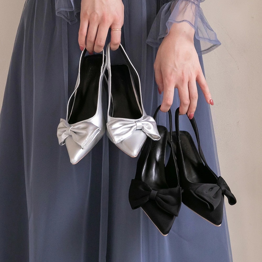 リボン バックストラップ パンプス ポインテッドトゥ 靴 シューズ ハイヒール ヒール シルバー ブラック 結婚式 お呼ばれ オケージョン パーティーシューズ 送料無料 リボン バックストラップ パンプス ポインテッドトゥ 靴 シューズ ハイヒール ヒール シルバー ブラック 結婚式 お呼ばれ オケージョン パーティーシューズ 送料無料