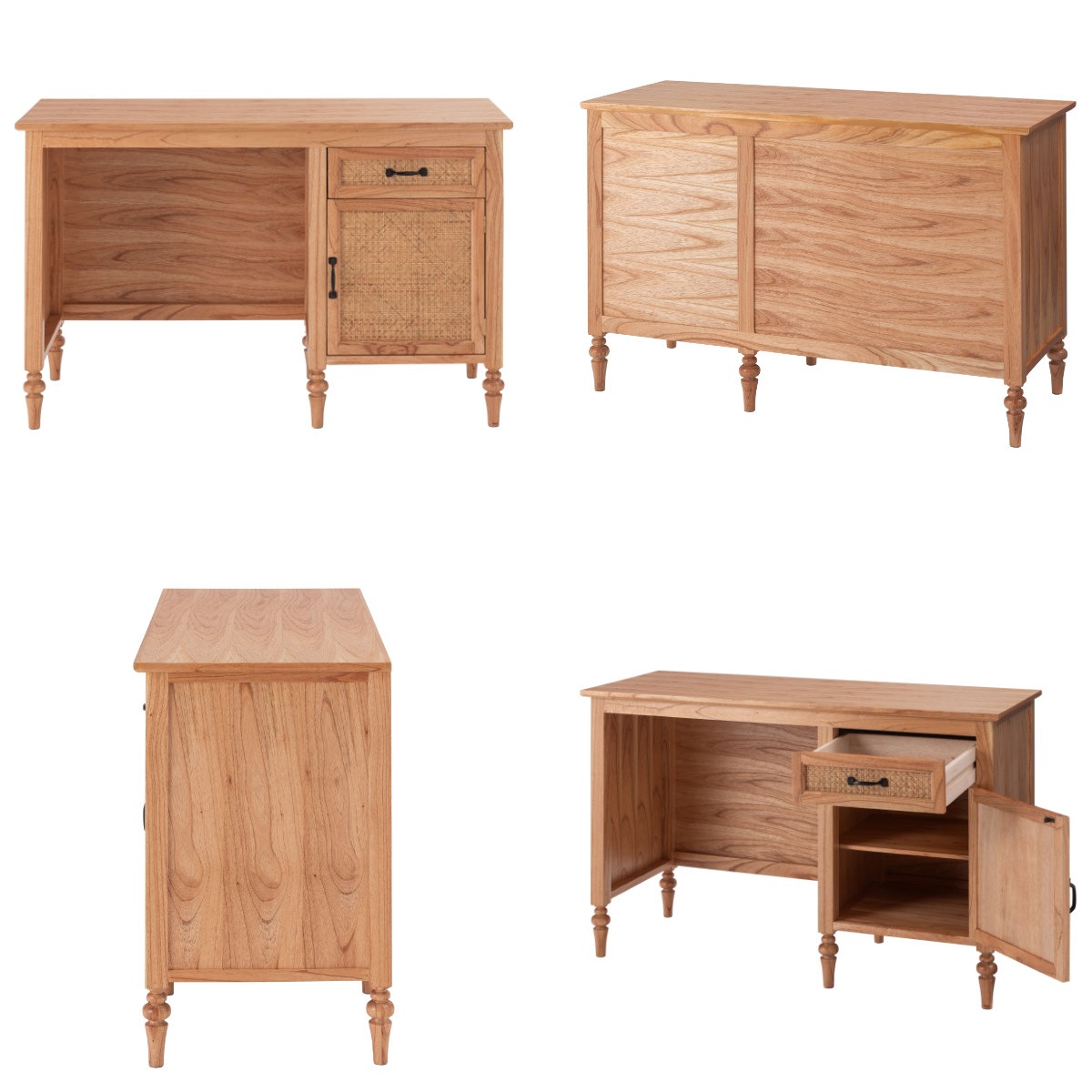 デスク シンプル 幅112cm 引出し付 ラタン 机 パソコンデスク オフィスデスク 籐 籐編み 籐製 かごめ 収納 木製 ナチュラル おしゃれ 完成品 天然素材