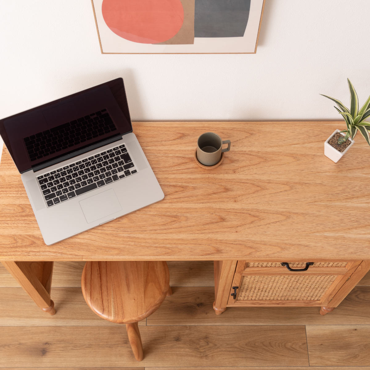 デスク シンプル 幅112cm 引出し付 ラタン 机 パソコンデスク オフィスデスク 籐 籐編み 籐製 かごめ 収納 木製 ナチュラル おしゃれ 完成品 天然素材