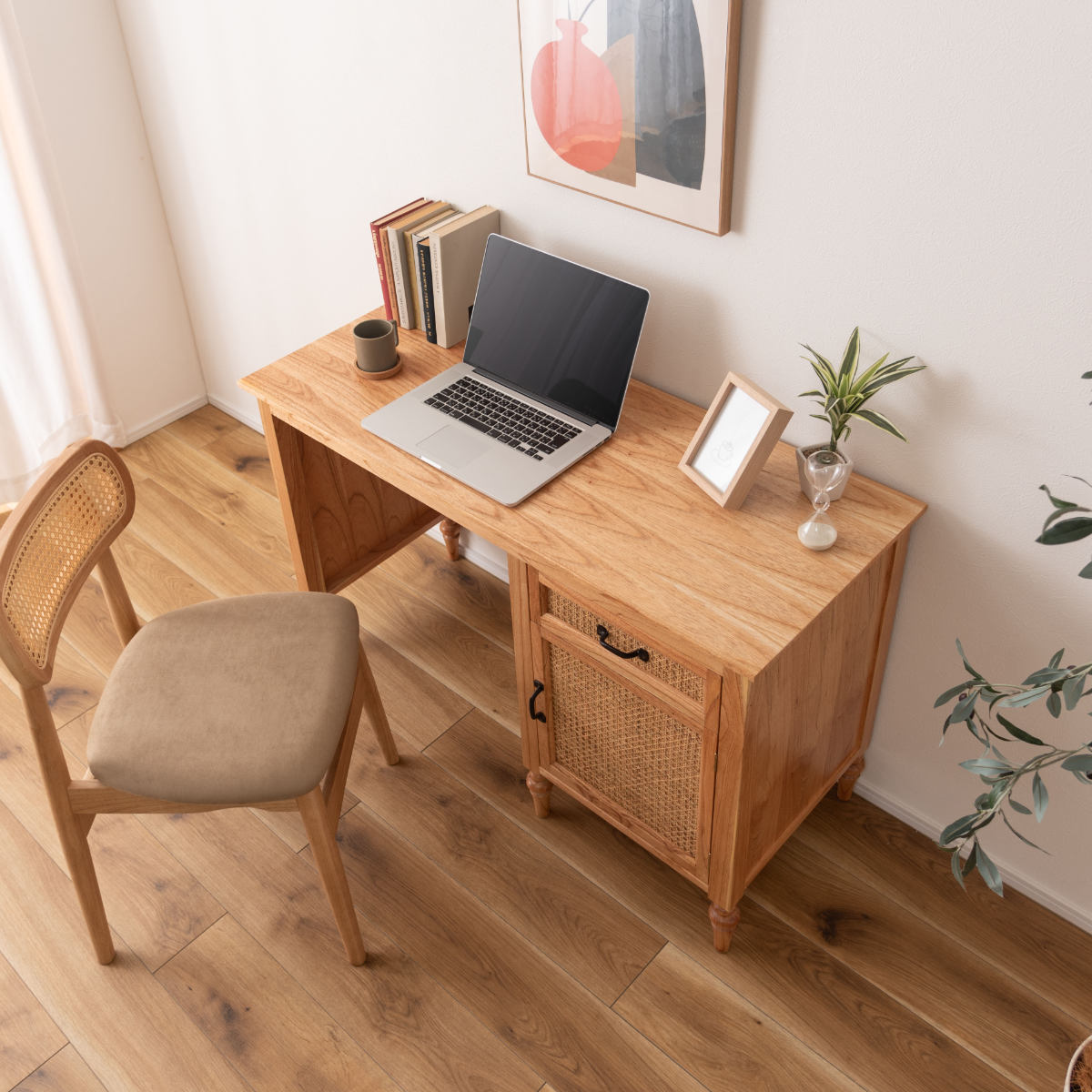 デスク シンプル 幅112cm 引出し付 ラタン 机 パソコンデスク オフィスデスク 籐 籐編み 籐製 かごめ 収納 木製 ナチュラル おしゃれ 完成品 天然素材