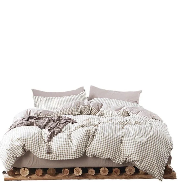 【急速出荷!】今の流行製 シンプル ベッド 4点セット チェック柄 掛け布団カバー ドミトリー ベッドシーツ 3点セット シングル ベッドシーツ