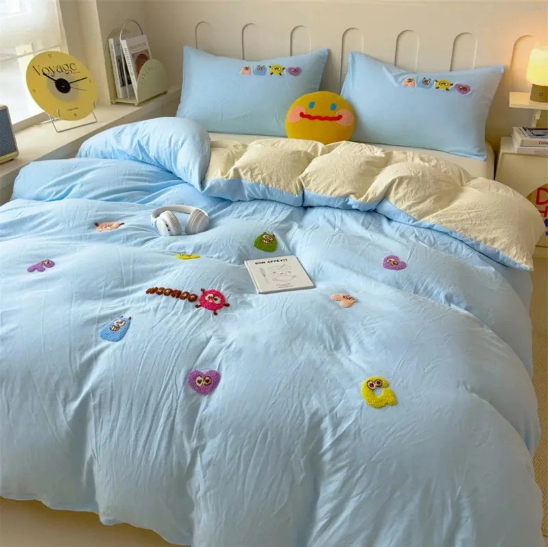 【急速出荷!】今の流行製 シンプル ベッド 4点セット チェック柄 掛け布団カバー ドミトリー ベッドシーツ 3点セット シングル ベッドシーツ