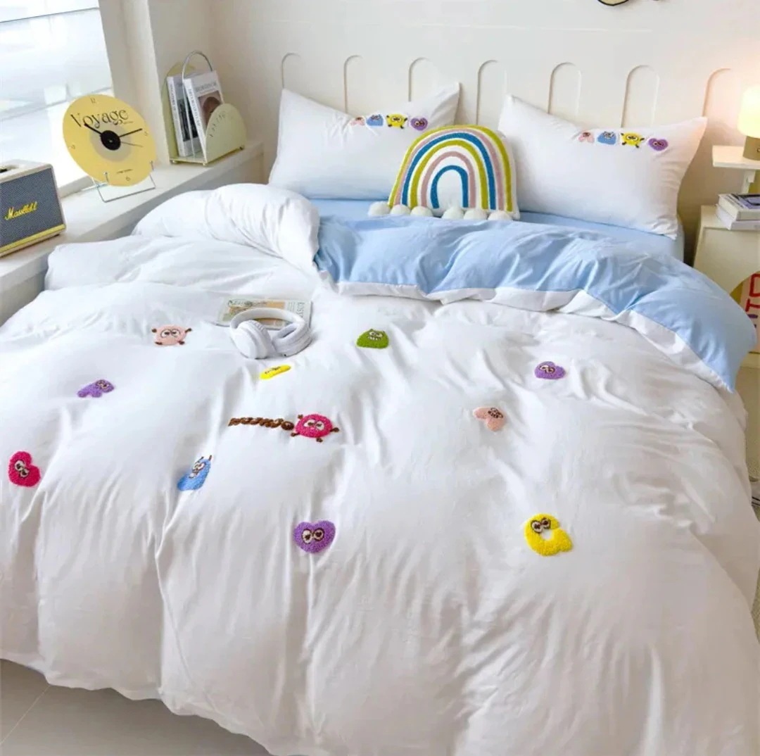 【急速出荷!】今の流行製 シンプル ベッド 4点セット チェック柄 掛け布団カバー ドミトリー ベッドシーツ 3点セット シングル ベッドシーツ