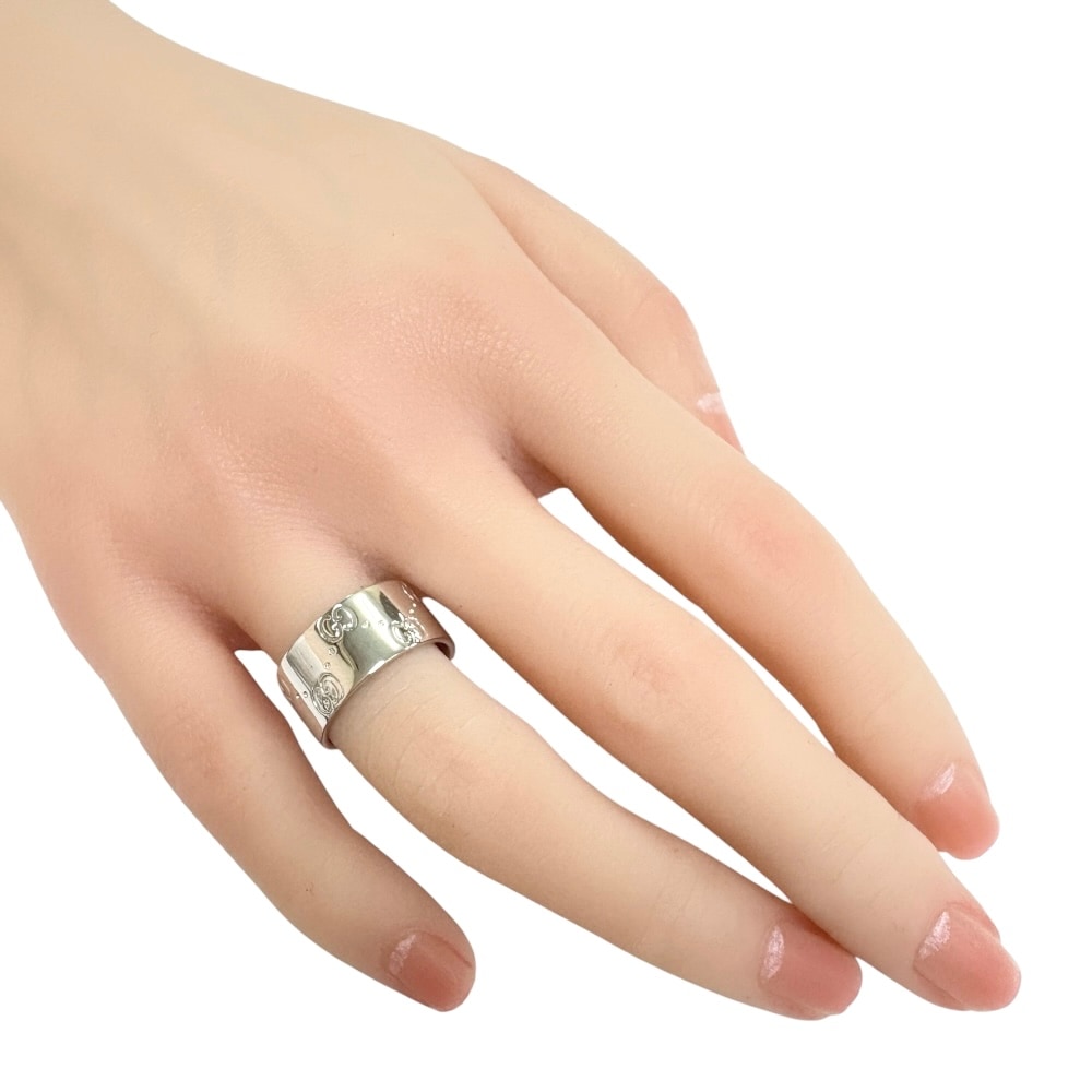 グッチ アイコンワイド リング 指輪 10.5号 18金 K18ホワイトゴールド GUCCI 中古 美品 グッチ アイコンワイド リング 指輪 10.5号 18金 K18ホワイトゴールド GUCCI 中古 美品