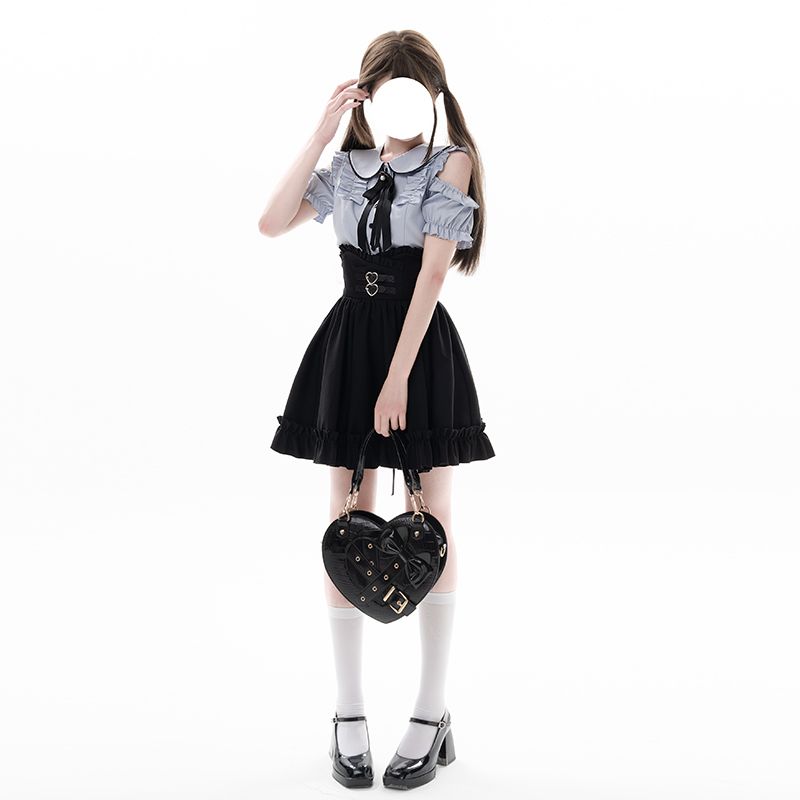 プチ・ランドマイン ハイウエストスリムシャツウエスト甘辛半そでスカート コスプレ コスプレ セクシー ワンピース 韓国 ワンピース ドレス ロングワンピースワンピース ドレス ワンピース 秋冬 パーテ