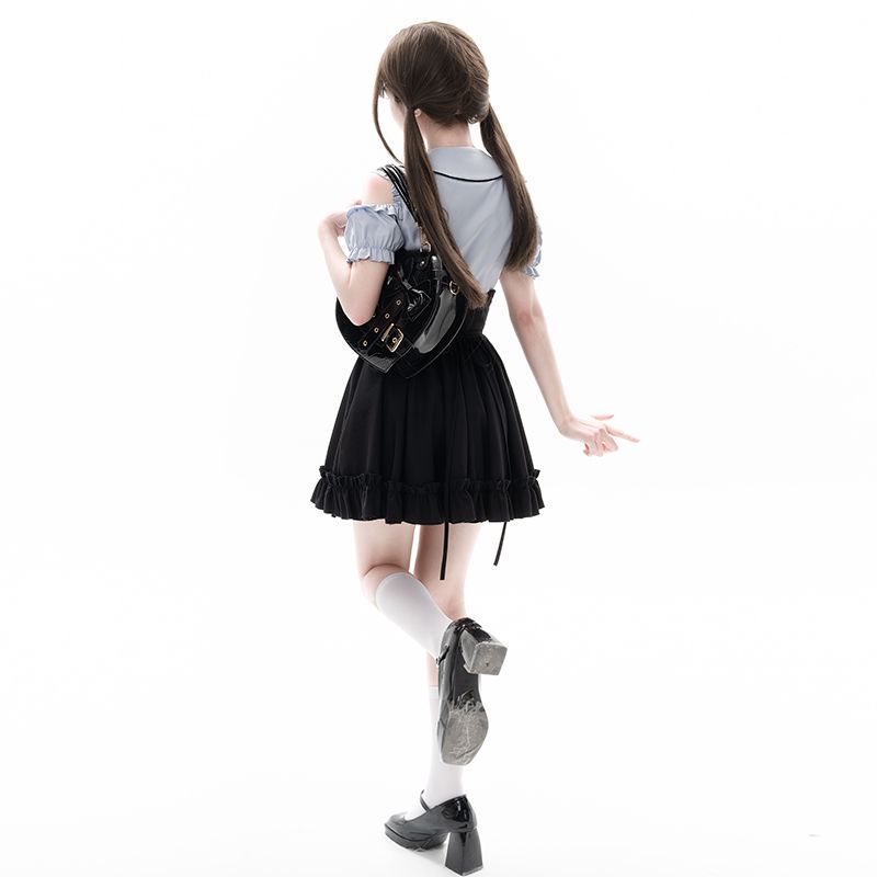 プチ・ランドマイン ハイウエストスリムシャツウエスト甘辛半そでスカート コスプレ コスプレ セクシー ワンピース 韓国 ワンピース ドレス ロングワンピースワンピース ドレス ワンピース 秋冬 パーテ