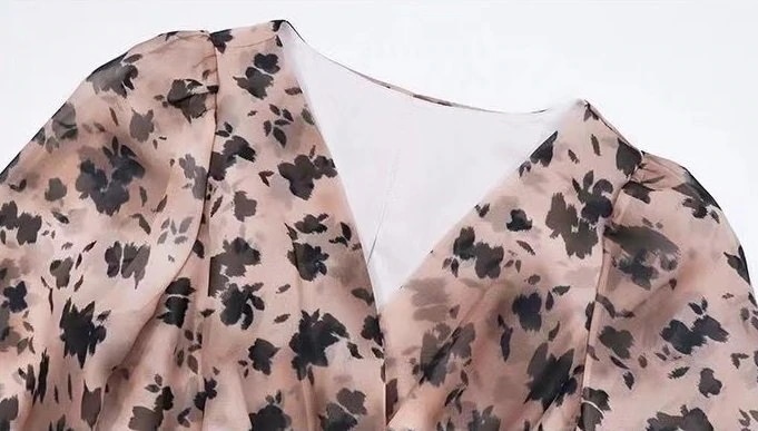 レディース レオパード柄 ワンピース ドレス シフォン カシュクール風 透け感 バイカラー ロング リボンタイ お呼ばれ パーティー 大人可愛い ママコーデ 韓国系 オルチャン 人気